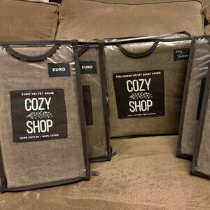 Brand New Cozy Shop Grey Velvet 100% Cotton F/Q 5 PCS Duvet Cover Set